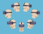 佩带VR掩码的头的图象说明如何用虚拟内存宫殿提升您的内存的概念
