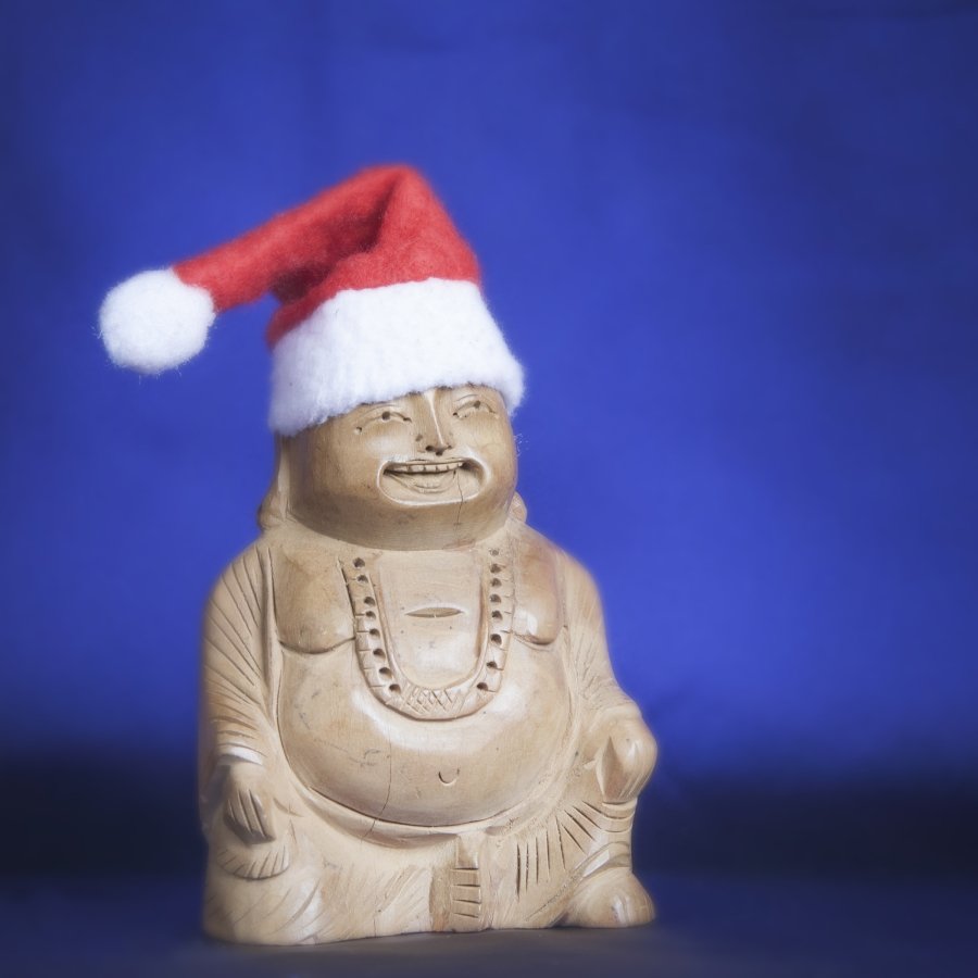 木菩萨的图象有圣诞老人帽子的