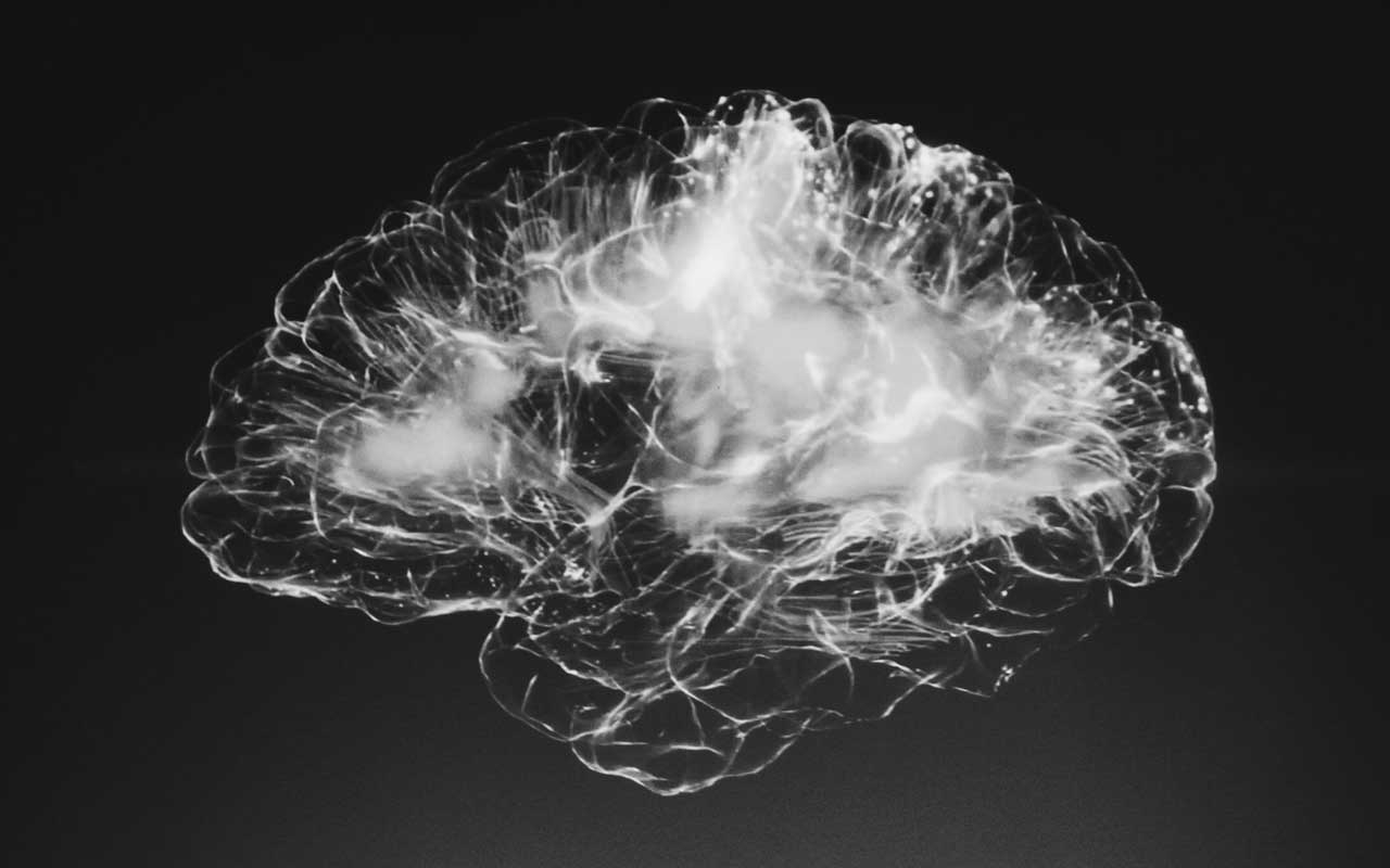 大脑的黑白图像。自身免疫性脑炎和其他记忆障碍会对大脑产生强烈的负面影响。